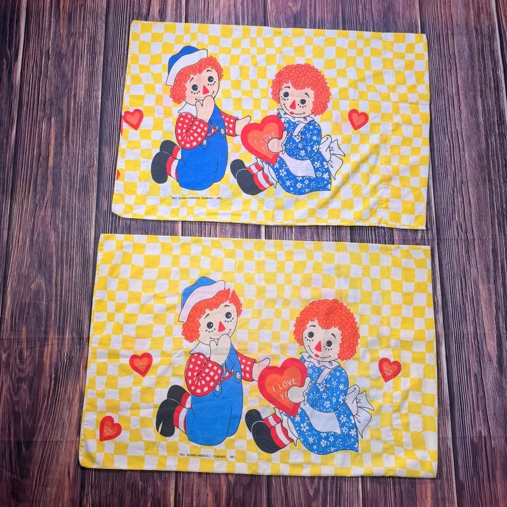 Vintage Yellow Twin Raggedy‎ Ann & Andy Bobbs Merrill 2 Pillow Cases